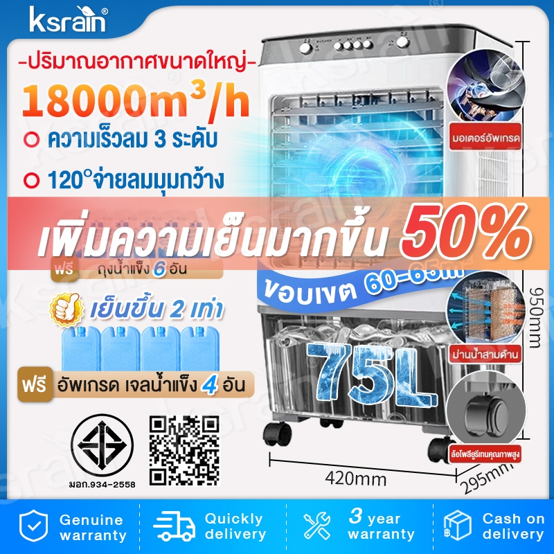 ประสบการณ์ใช้ ksrian รับประกัน​ 3ปี พัดลมไอเย็น พัดลมปรับอากาศ ถังเก็บขนาด 75 ลิตร เคลื่อนปรับอากาศเคลื่อนที่ Cooling fan household จริง